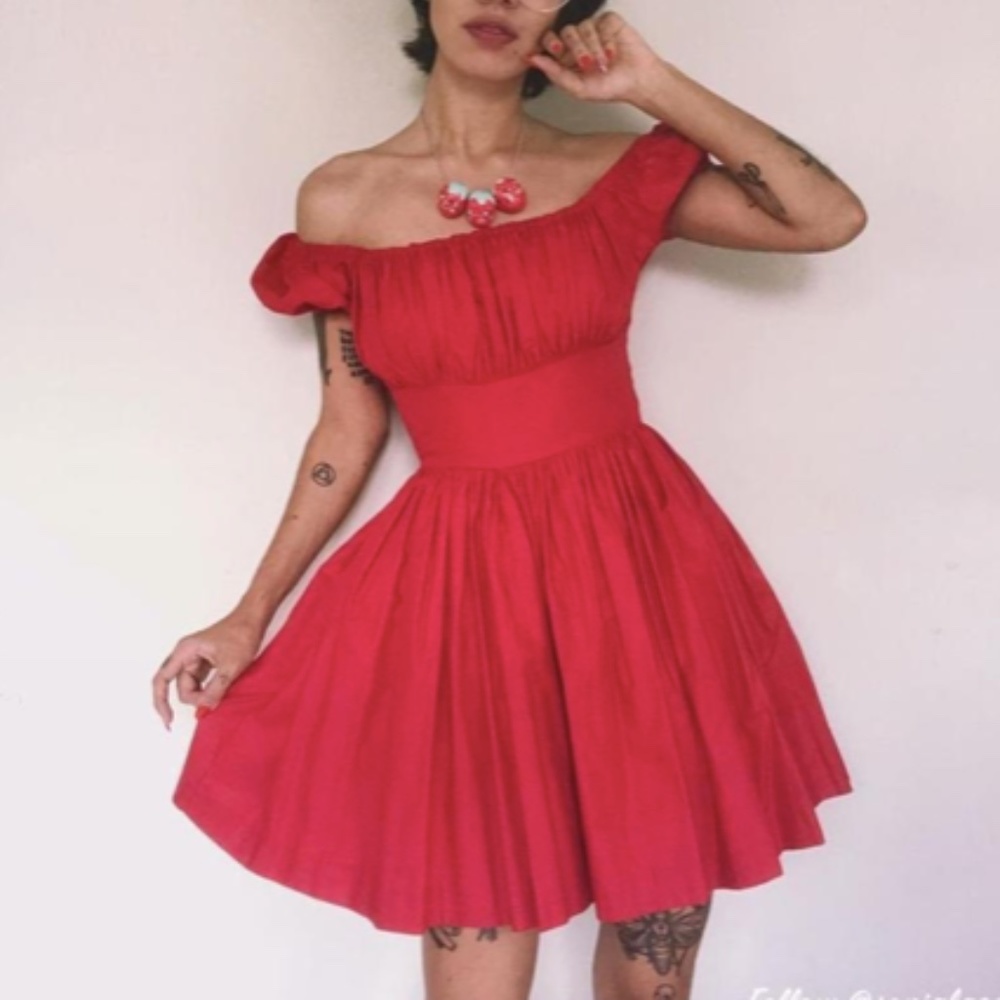 Loretta Dress in Solid Cardinal Red COTTON